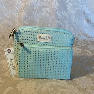 Primrose Hill Aqua Cosmetic Bag with Gold Dots